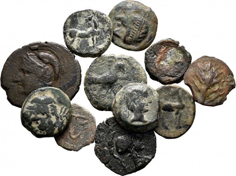 Ancient Coins. Lot of 11 bronze coins from ancient Hispania of small modules, Ob...