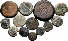 Ancient Coins. Lot of 13 coins from ancient Hispania. Variety of values and mints: Gades, Carteia, Castulo, Corduba, Colonia Paticia, Secaisa, Obulco ...