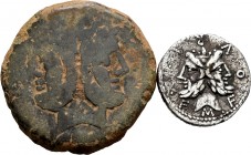 Ancient Coins. Lot of 2 coins of the Roman Republic. Denarius of Furia, M. Furius L. f. Philus and As of Caecilia, A. Caecilius. Ag/Ae. TO EXAMINE. Ch...