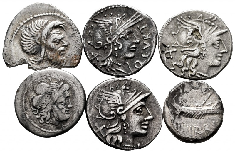 Ancient Coins. Lot of 6 Roman coins, 1 victoriato, 4 denarii of republic (three ...