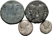 Ancient Coins. Lote de 4 monedas del Imperio romano. 2 Ases de Augusto y Agrippa. Colonia Nemausus; 1 Denario y Quinario de la República Romana. Ae/Ag...