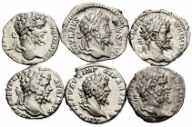 Ancient Coins. Lot of 6 coins of the Roman Empire. Septimius Severus, Denarii all different. Very interesting group. Ag. TO EXAMINE. Almost VF/Choice ...