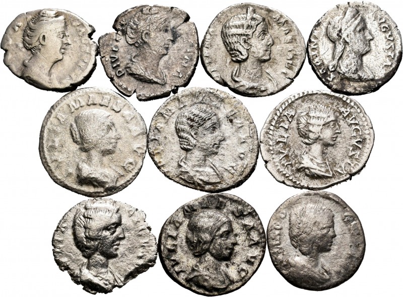 Ancient Coins. Lot of 10 denarii from the Roman Empire, all of female emperors. ...