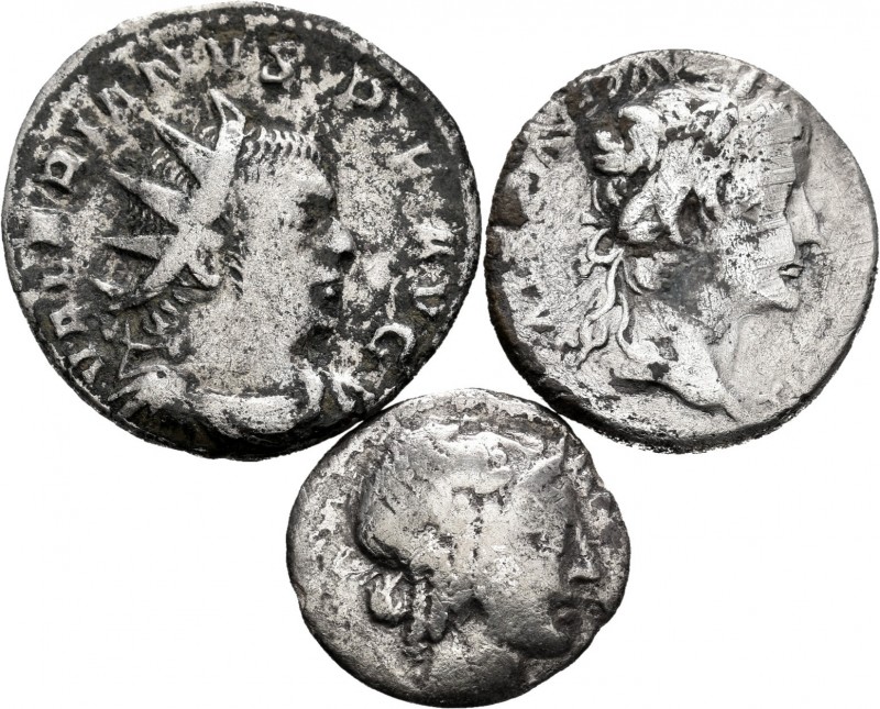 Ancient Coins. Lot of 3 ancient coins, Antoninianus of Valerian, denarius of Tib...