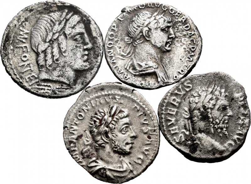 Ancient Coins. Lot of 4 coins of the Roman Republic and Empire. Denarii of Fonte...