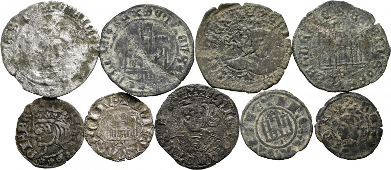 Medieval Coins. Lot of 9 Medieval vellon coins from the Kingdom of the Castille ...