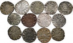 Medieval Coins. Lot of 13 coins of Ferdinand IV (1295-1312). Pepiones of Burgos, Seville, Toledo and Three dots. Different types. Ve. TO EXAMINE. Choi...