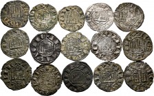 Medieval Coins. Lot of 15 coins of Ferdinand IV (1295-1312). Pepiones of Burgos, Coruña, Cuenca, Seville, Toledo and Three dots. Different types. Ve. ...