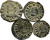 Spanish Coins. Lot of 4 coins of Philip IV. 2 Maravedis 1663 Madrid; 4 Maravedis 1663 Granada, Trujillo and 8 Maravedis 1661 Madrid hammered. Ae. TO E...
