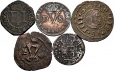 Spanish Coins. Set of 5 coins of the Hapsburgs and Juana & Carlos. All different. TO EXAMINE. Almost VF/VF. Est...50,00. 


SPANISH DESCRIPTION: Mo...