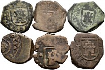 Spanish Coins. Lot of 6 pieces of 2 maravedis of Charles II, Cuenca, Linares, Segovia, Trujillo, Valladolid (2). TO EXAMINE. Choice F. Est...50,00. 
...