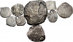 Spanish Coins. Lot of 9 pieces of silver cobs, 2 of them with a hole. TO EXAMINE. /Choice F. Est...120,00. 


SPANISH DESCRIPTION: Moneda Española....