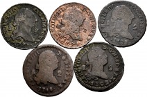 Spanish Coins. Lot of 5 pieces of 2 maravedis of Segovia, 1774, 1775, 1778, 1798, 1802. TO EXAMINE. F/Almost VF. Est...20,00. 


SPANISH DESCRIPTIO...