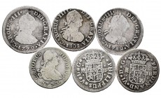 Spanish Coins. Lot of 6 coins of 1/2 real of the Bourbons. Madrid 1735, 1747 and 1793, Mexico 1772, 1781 and Potosi 1808. TO EXAMINE. F/Almost VF. Est...