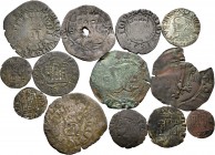 Spanish Coins. Lot of 13 Spanish coins, medieval coins of Castile and Leon (11), 4 maravedis of Juana and Carlos de Santo Domingo (2). TO EXAMINE. F/C...