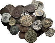 Spanish Coins. Lot of 38 Habsburg and Bourbon copper coins. Great variety of values, stamps, mints and dates. TO EXAMINE. Almost F/Choice F. Est...100...