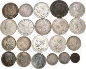 Spanish Coins. Lot of 20 pieces from the Centenary of the Peseta and 1 from the II Republic, total 21 pieces: 1 cent 1906, 10 cent 1878, 50 cents from...