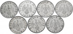 World Coins. Lot of 7 coins from Germany. 50 Pfennig 1939 D-G-J, 1940 A-B, 1941 J and 1942F. Some scarce. Al. TO EXAMINE. Choice F/VF. Est...40,00. 
...
