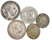 World Coins. Lot of 5 Austrian silver coins, 2 of 3 kreuzer (1668, 1707), 1 of 6 kreuzer (1682), 1 of 1 forint (1891), 1 of 2 crowns (1912). TO EXAMIN...