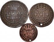 World Coins. Lot of 3 Brazilian coins. 5 Reis 1774; 30 Reis 1829 and 40 Reis 1799. Ae. TO EXAMINE. F/Almost VF. Est...40,00. 


SPANISH DESCRIPTION...