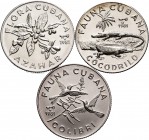 World Coins. Lot of 3 coins from Cuba. 5 Pesos 1981 Colibri, Crocodile and Orange Blossom. Ag. TO EXAMINE. UNC. Est...50,00. 


SPANISH DESCRIPTION...