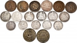 World Coins. Lot of 19 United States coins. Different values and variety of dates. Very interesting. Ag/Ae/Cu-Ni. TO EXAMINE. Choice F/Choice VF. Est....
