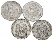 World Coins. Lot of 4 silver coins, 2 of 5 francs of France (1873, 1876) and of French Indochina trade piastres (1923, 1928). TO EXAMINE. Choice VF/XF...