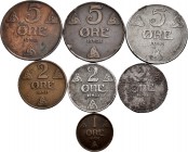 World Coins. Lot of 7 Norwegian coins. Variety of values and dates, some scarce. Very interesting. Fe/Ae. TO EXAMINE. Almost VF/Choice VF. Est...80,00...