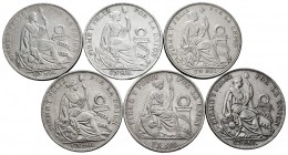 World Coins. Lot of 6 silver coins from Peru, 1 sol 1869, 1895, 1915, 1924, 1930, 1934. TO EXAMINE. Almost XF/XF. Est...150,00. 


SPANISH DESCRIPT...