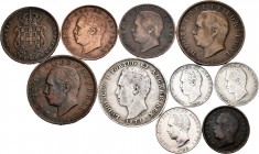 World Coins. Lot of 10 Portugal coins. D. Luis I, 5 Reis 1875-1885; 10 Reis 1882-1885; 20 Reis 1883-1884; 100 Reis 1878-1879-1888 y 500 Reis 1871. Ag/...