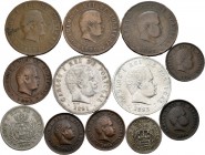 World Coins. Lot of 12 Portuguese coins. D. Carlos I, 5 Reis 1895-1899-1904-1906; 10 Reis 1892; 20 Reis 1891 (2)-1892; 50 Reis 1900; 100 Reis 1900 y 5...