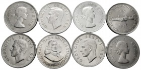 World Coins. Lot of 8 South African silver coins, 5 South African schillings, 1948, 1951, 1952, 1953, 1956, 1960, 1963, 1964. TO EXAMINE. XF/Almost UN...
