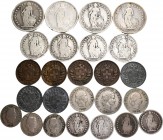 World Coins. Lot of 25 coins from Switzerland. Great variety of values and dates, including some scarce ones. Ar/Ae/Cu-Ni/Zn. TO EXAMINE. Almost VF/XF...