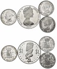 World Coins. Lot of 4 silver coins, 2 pesetas 1892, 1905 (2) and 1 dollar 1977 from Great Britain. TO EXAMINE. Almost VF/Almost UNC. Est...40,00. 

...