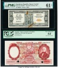 Argentina Banco Central 10,000 Pesos ND (1961-69) Pick 281s Specimen PCGS Very Choice New 64; Dominican Republic Banco Central de la Republica Dominic...