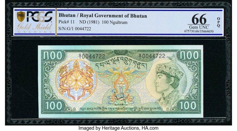 Bhutan Royal Government 100 Ngultrum ND (1981) Pick 11 PCGS Gold Shield Gem UNC ...