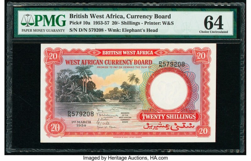 British West Africa Currency Board 20 Shillings 1.3.1954 Pick 10a PMG Choice Unc...