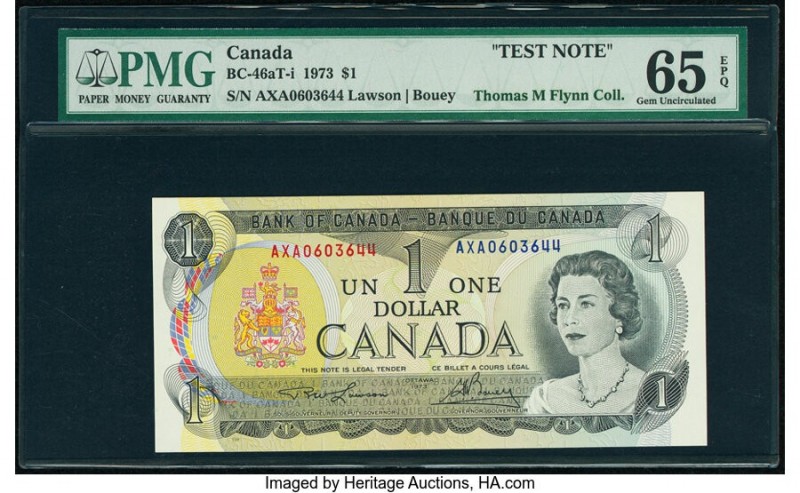Canada Bank of Canada $1 1973 BC-46aT-i Test Note PMG Gem Uncirculated 65 EPQ. 
...