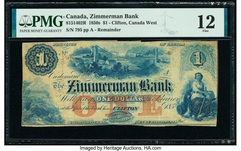 Canada Clifton, CW- Zimmerman Bank $1 185x Pick S2072R Ch.# 815-14-02R Remainder...