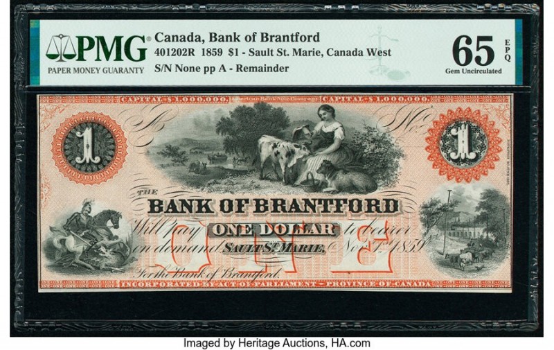 Canada Sault St. Marie, CW- Bank of Brantford $1 1.11.1859 Pick S1573 Ch.# 40-12...