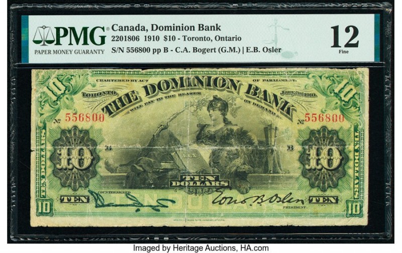 Canada Toronto, ON- Dominion Bank $10 3.1.1910 Pick S1024b Ch.# 220-18-06 PMG Fi...