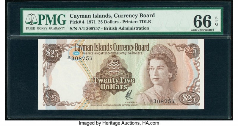 Cayman Islands Currency Board 25 Dollars 1971 (ND 1972) Pick 4 PMG Gem Uncircula...