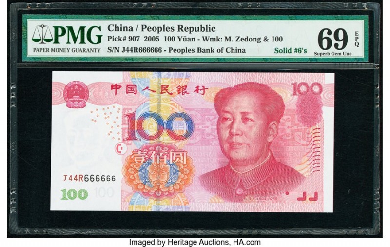 Solid Serial Number 666666 China People's Bank of China 100 Yuan 2005 Pick 907 P...
