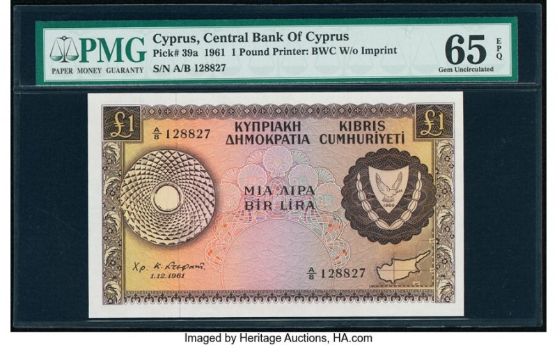 Cyprus Republic of Cyprus 1 Pound 1.12.1961 Pick 39a PMG Gem Uncirculated 65 EPQ...