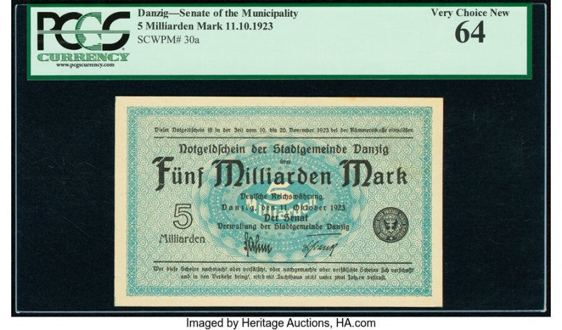 Danzig Senate of the Municipality 5 Milliarden Mark 11.10.1923 Pick 30a PCGS Ver...
