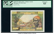 Equatorial African States Banque Centrale des Etats de l'Afrique Equatoriale 500 Francs ND (1963) Pick 4e PCGS Choice New 63. 

HID09801242017

© 2020...