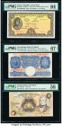 Great Britain, Ireland and Scotland Group of 3 Graded Examples PMG Superb Gem Unc 67 EPQ; Choice Uncirculated 64; Choice About Unc 58. 

HID0980124201...