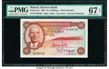 Malawi Reserve Bank of Malawi 10 Shillings 1964 Pick 2Aa PMG Superb Gem Unc 67 EPQ. 

HID09801242017

© 2020 Heritage Auctions | All Rights Reserved