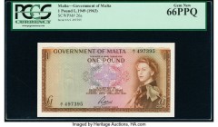 Malta Government of Malta 1 Pound 1949 (ND 1963) Pick 26a PCGS Gem New 66PPQ. 

HID09801242017

© 2020 Heritage Auctions | All Rights Reserved