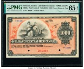 Mexico Banco Central Mexicano 1000 Pesos ND (1908) Pick UNL M205s Specimen PMG Gem Uncirculated 65 EPQ. Two POCs.

HID09801242017

© 2020 Heritage Auc...